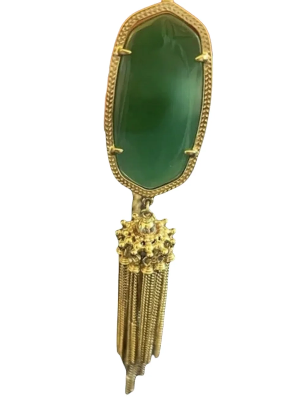 Kendra‎ Scott Emerald Green And Gold Plated Rayne Tassel Statement Necklace